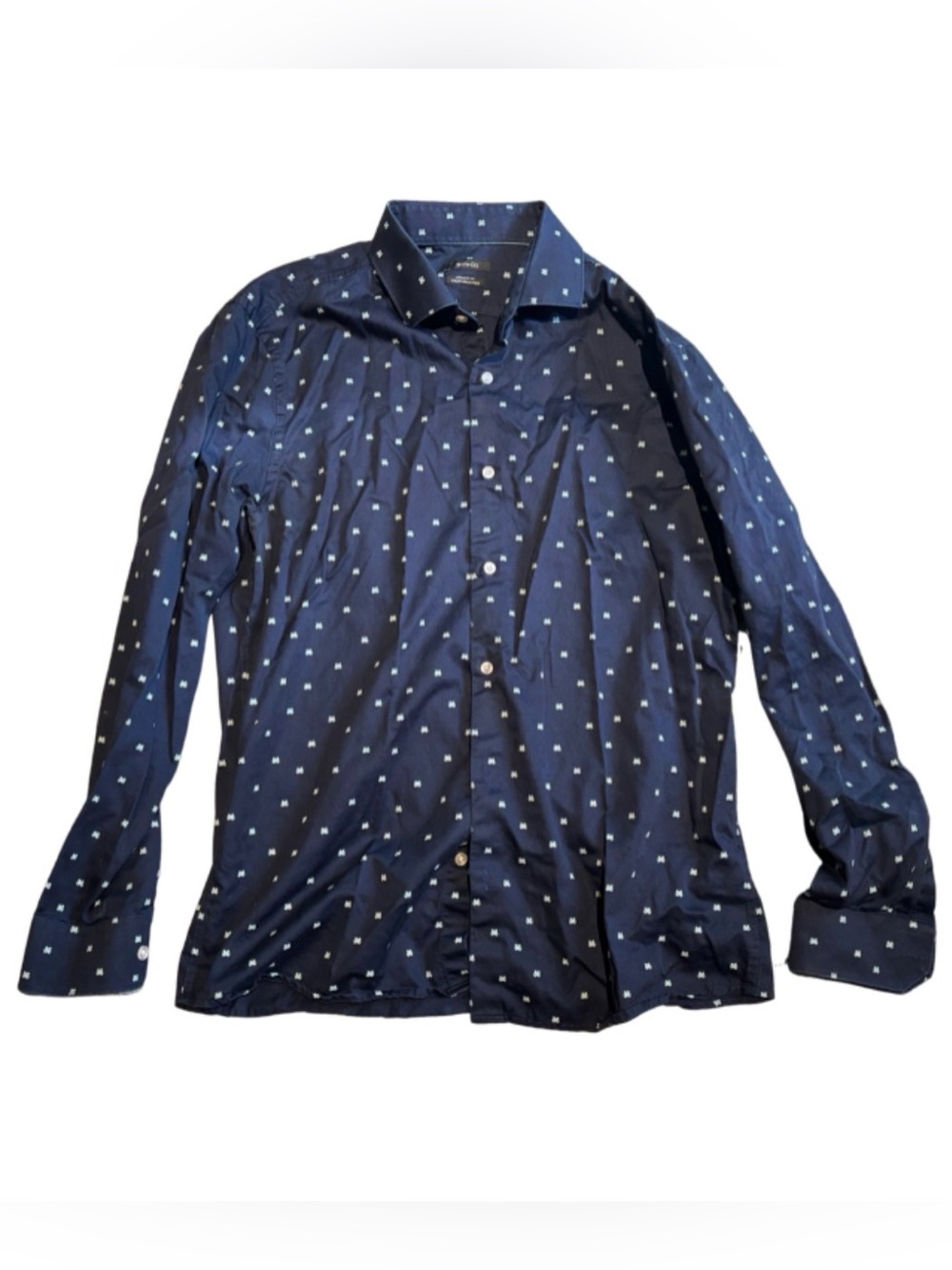RW&CO. Navy Blue Button-Down Shirt with Small tiger White Pattern